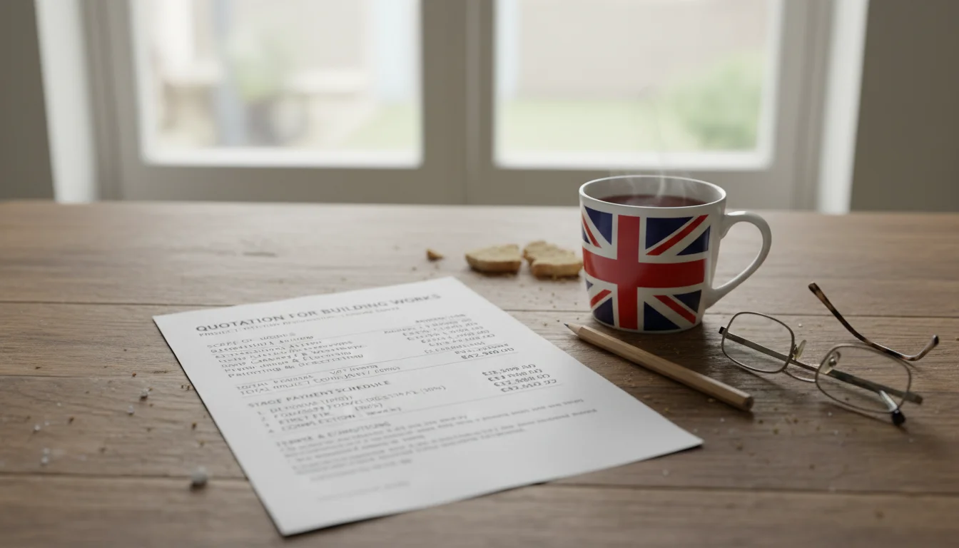 הצעת מחיר מקבלן בלונדון - מסמך עם פירוט עלויות ותשלומים לפי שלבים