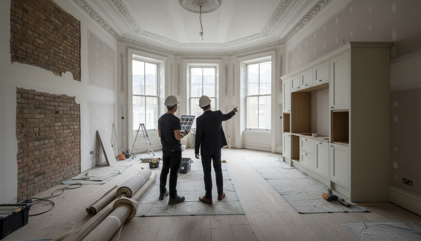 פגישת אתר שבועית בדירה בלונדון - ניהול שיפוץ מול קבלן בריטי