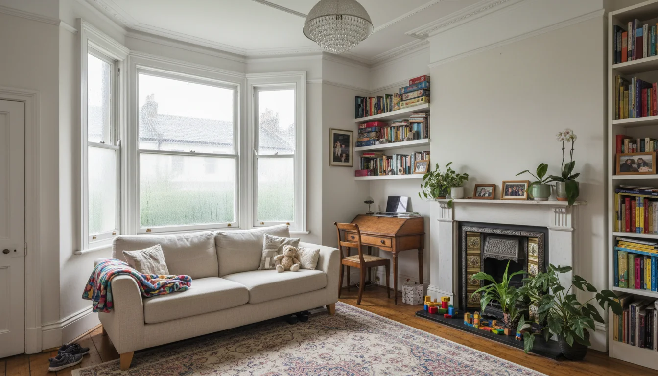 סלון דירה בלונדון עם מאפיינים ויקטוריאניים - חלל משפחתי בשימוש כפול