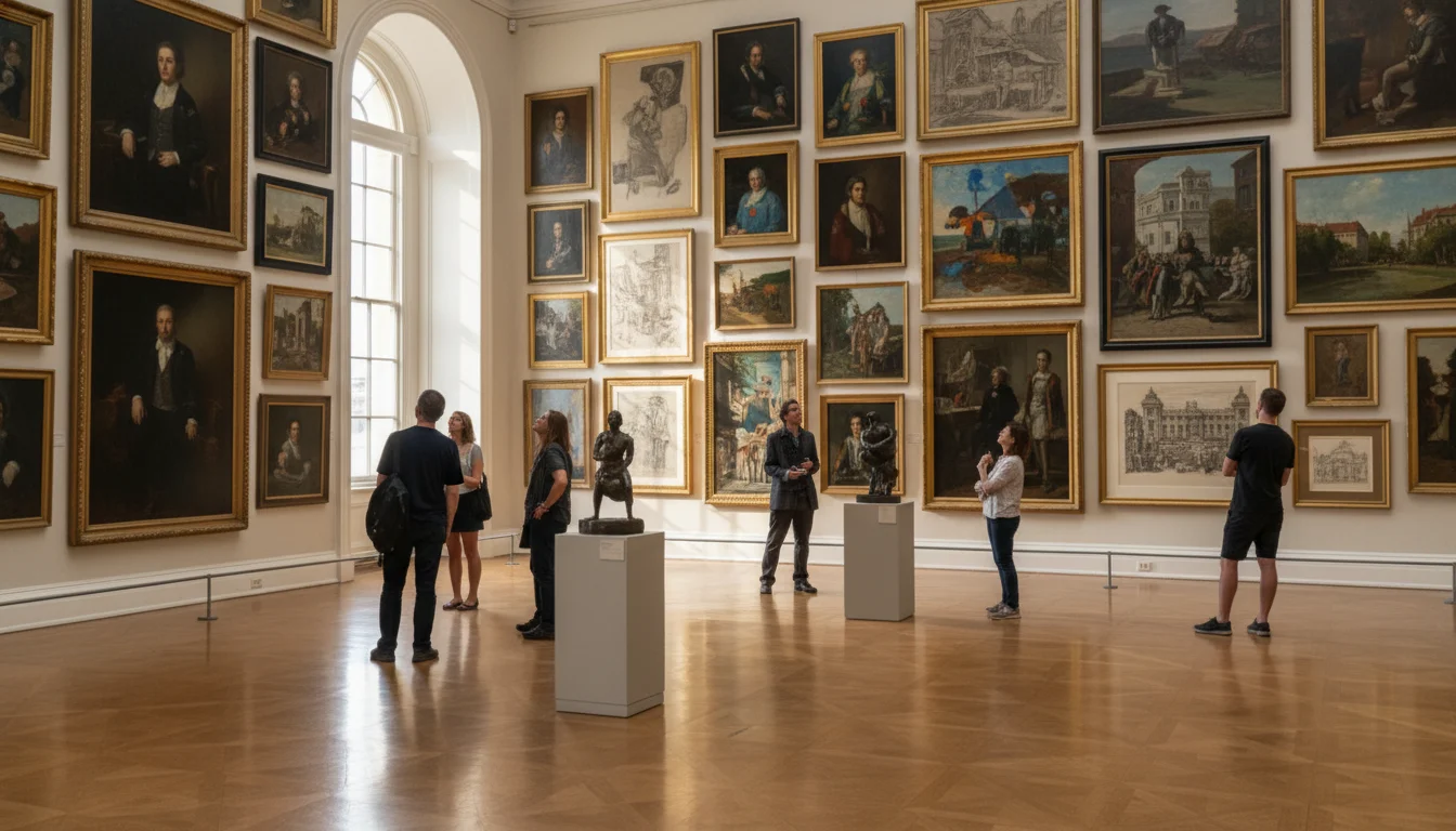 התלייה הצפופה של ה- Royal Academy Summer Exhibition - קיר עבודות מהרצפה ועד התקרה בסגנון salon hang