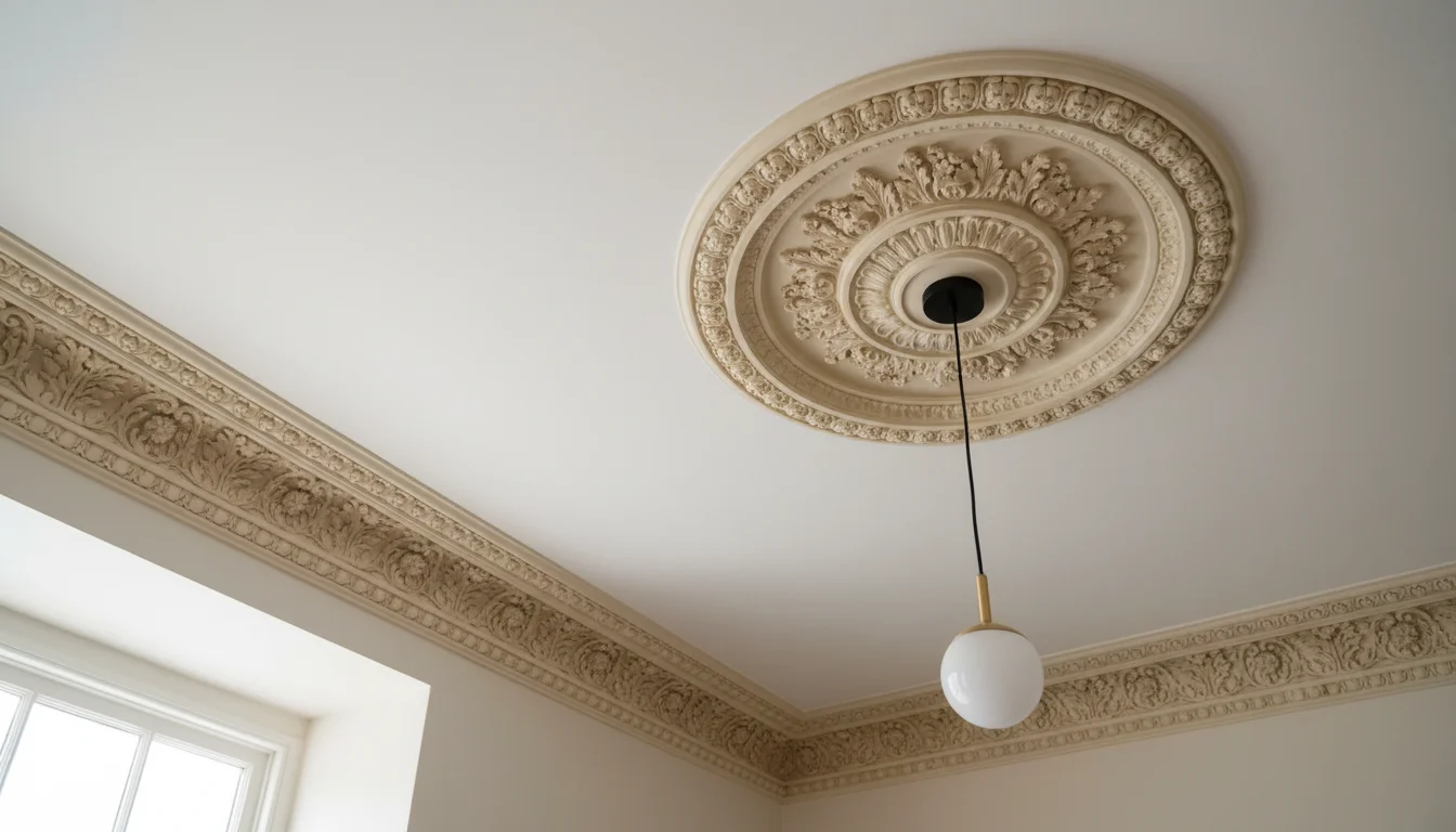 cornicing ו-ceiling rose מקוריים בבית ויקטוריאני עם תאורה מודרנית - סגנון ויקטוריאני עיצוב